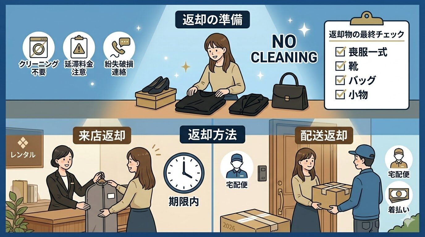 来店・ヒアリングから試着・サイズ確認、一式受取・最終チェックまでの流れ