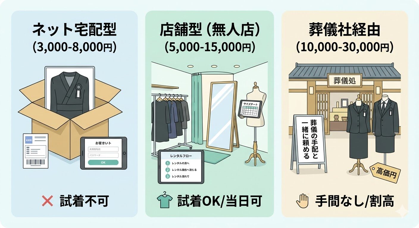 喪服レンタルのサービス形態別料金比較