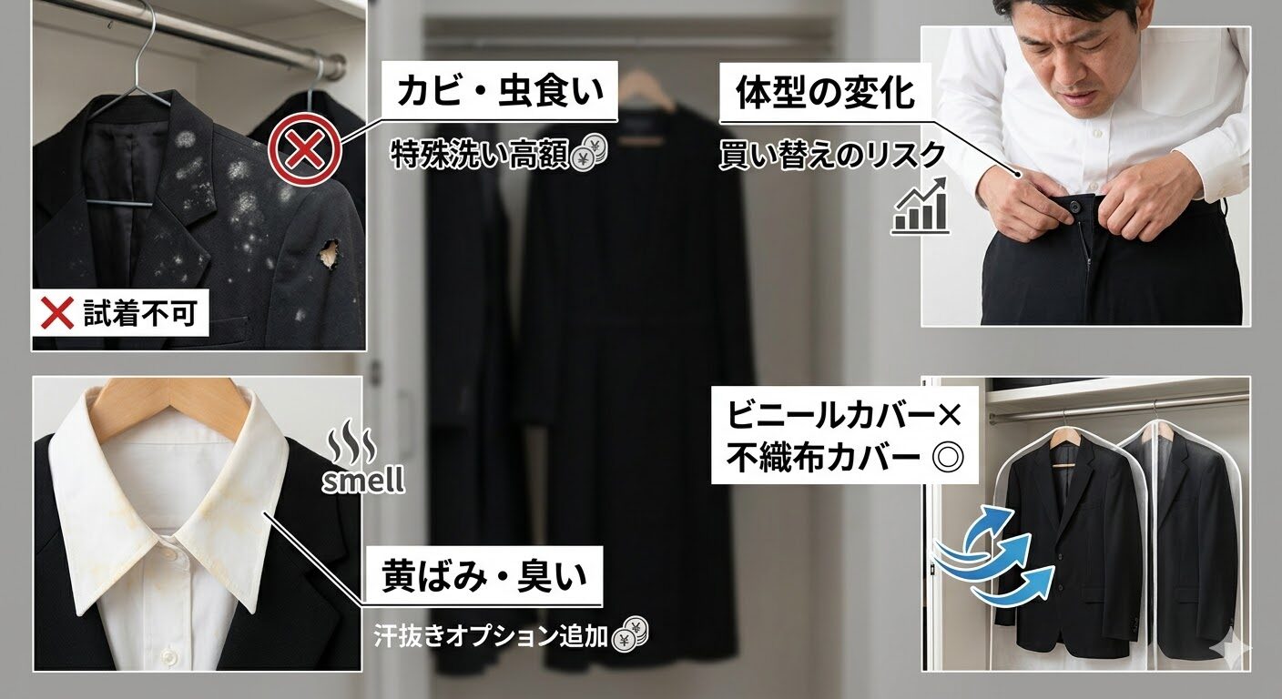喪服の長期保管リスク カビ・虫食い・体型変化・黄ばみ