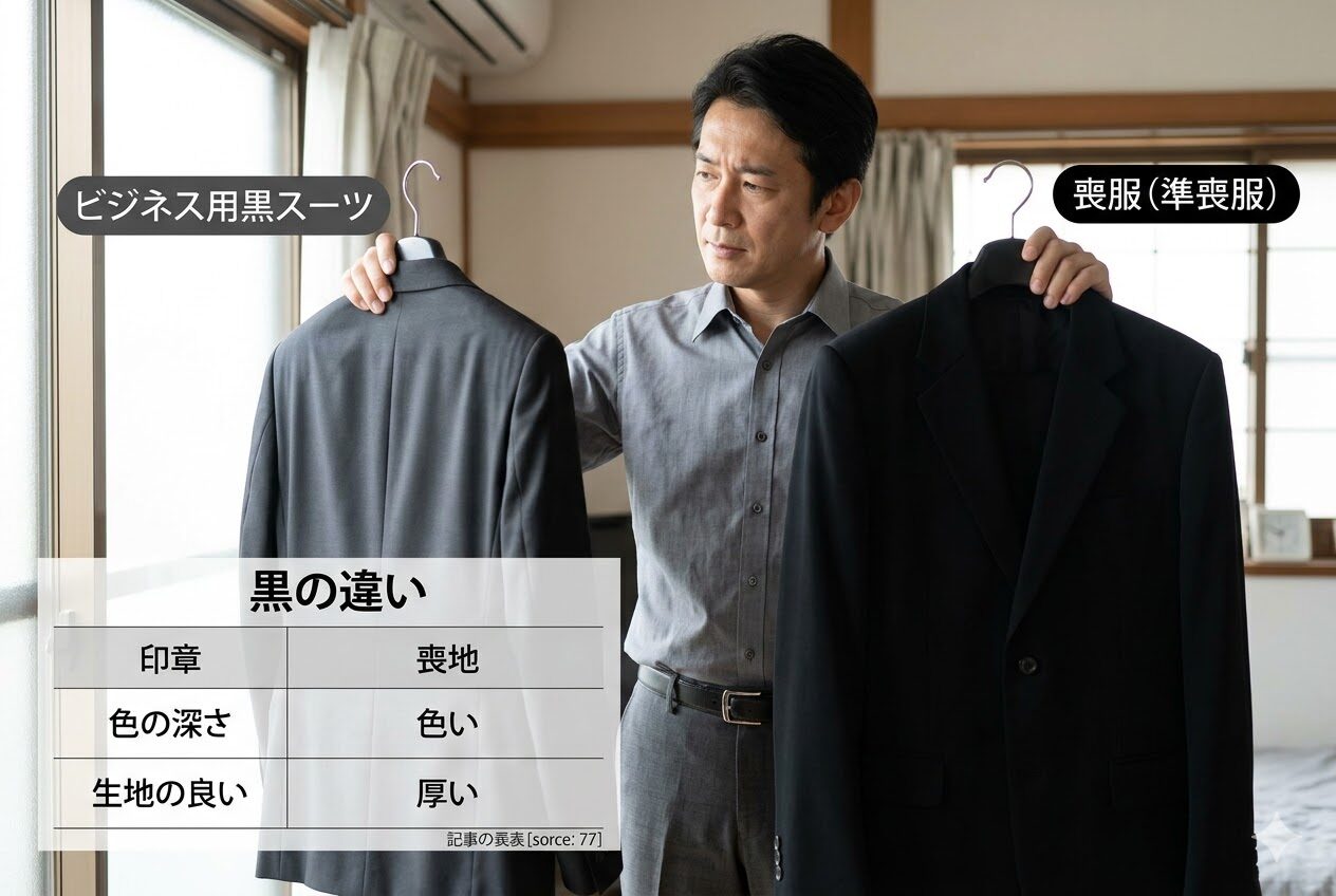 ビジネス用黒スーツと喪服（準喪服）の黒の違い