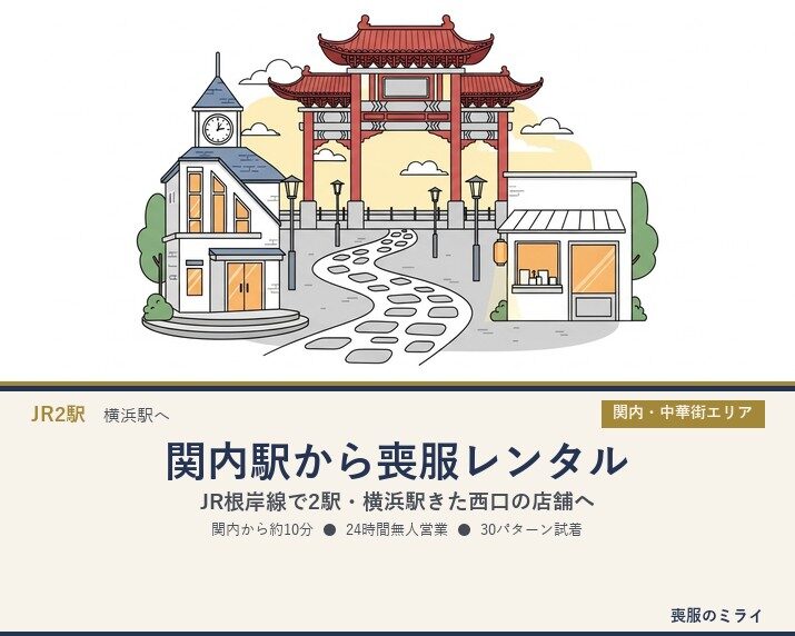 関内駅から喪服レンタル｜JR根岸線で2駅