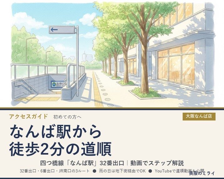 大阪なんば店までの行き方｜なんば駅32番出口から徒歩2分の道順を動画でガイド【2026年6月1日オープン予定】