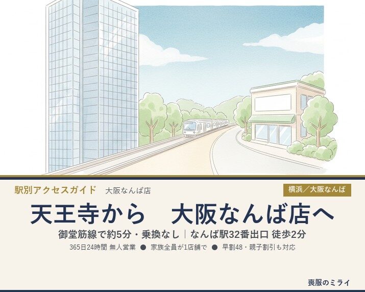 天王寺から大阪なんば店へ｜御堂筋線で約5分